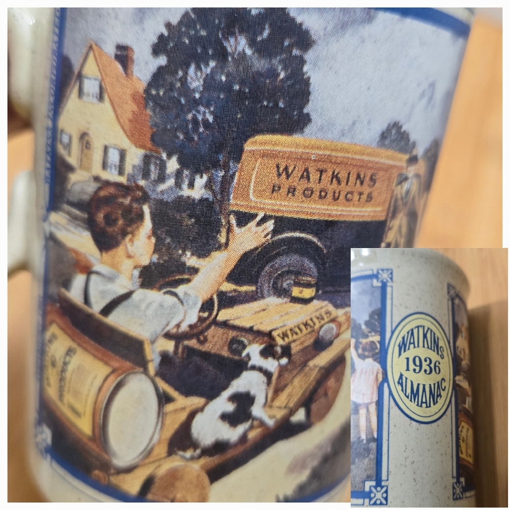 Vintage Watkins Almanac Stoneware Mug 1936